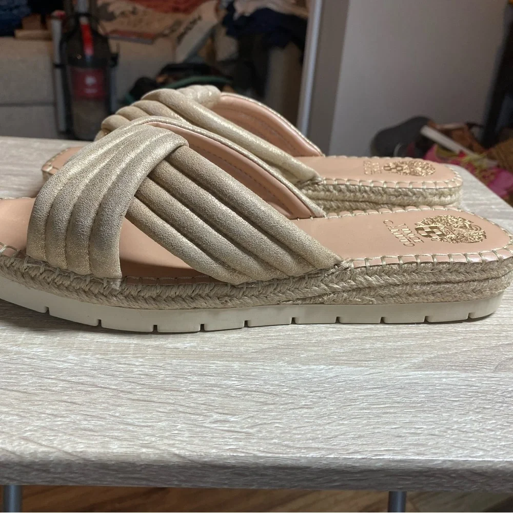 Vince Camuto Melysa Crossband Slide Sandals in Egyptian Gold - Picture 5 of 10